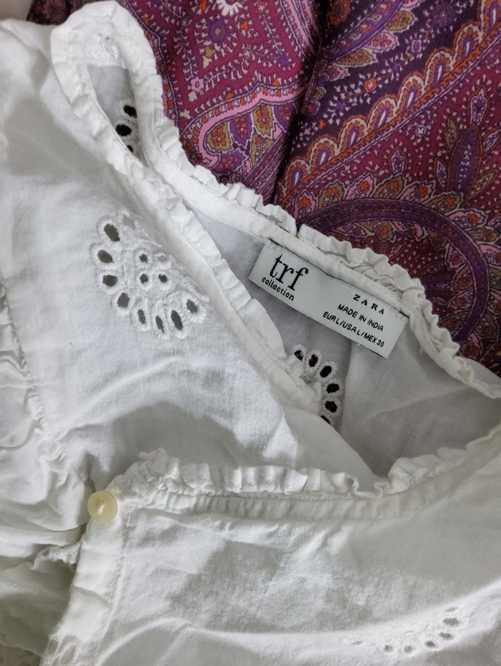 Zara White Eyelet Ruffle Prairie Blouse - Picture 6 of 6